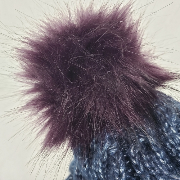 NWOT Juicy Couture Blue, Purple Pom-Pom Winter Snow Hat Gold Juicy Emblem - Picture 3 of 8